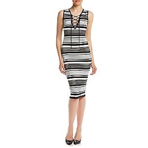 Black White XOXO Stripe Laceup Dress Womens Size Large